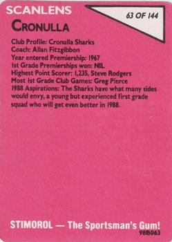 1988 Scanlens #63 Crest - Sharks Back